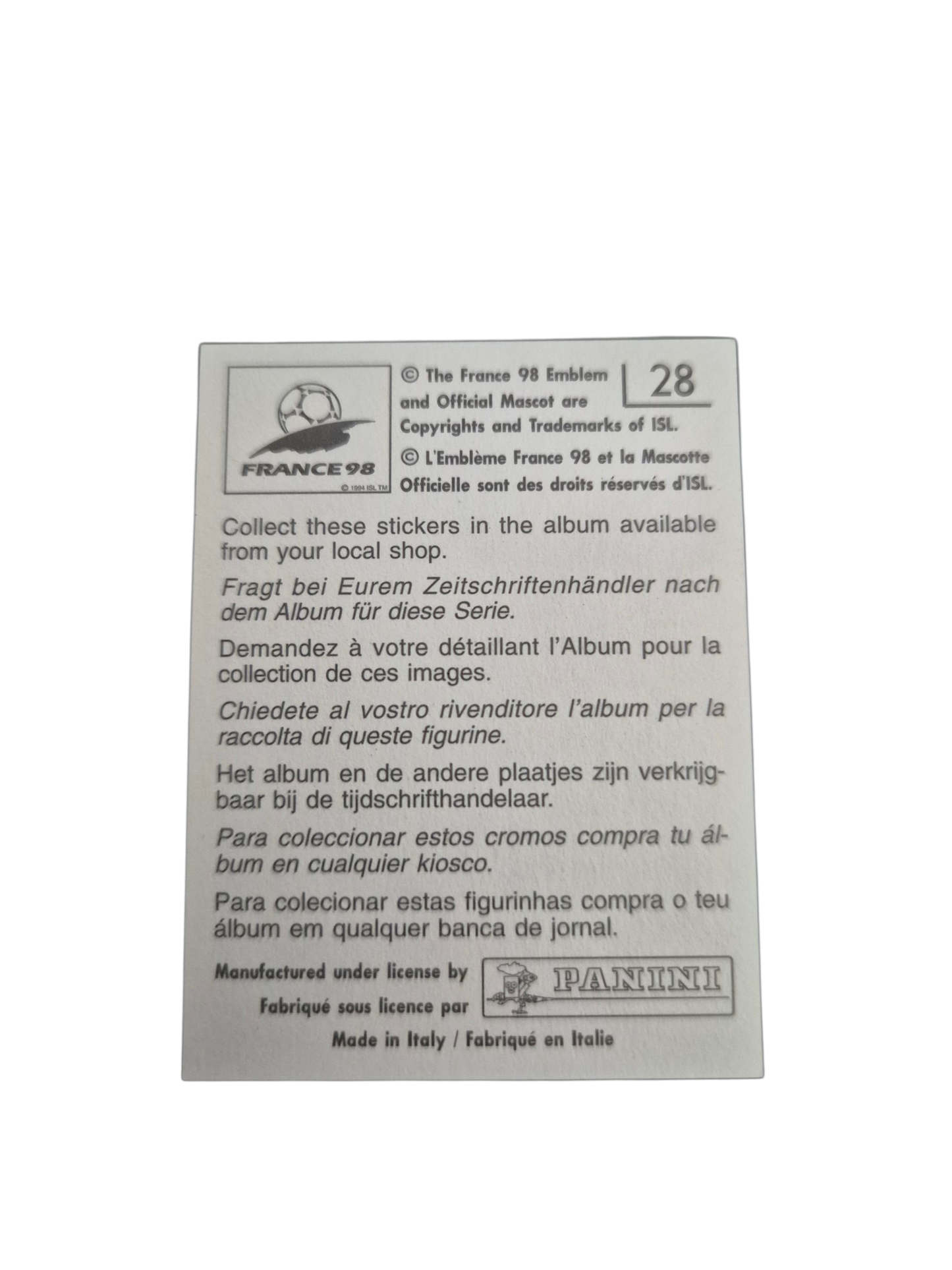 Panini Sticker – Ronaldo (FIFA WM 1998, Frankreich)